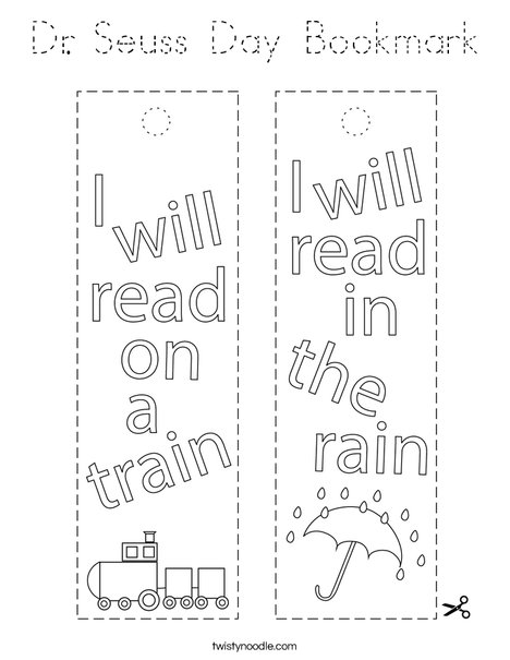 Dr Seuss Day Bookmark Coloring Page - Tracing - Twisty Noodle