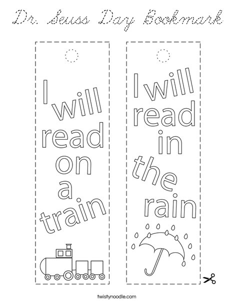 Dr Seuss Day Bookmark Coloring Page