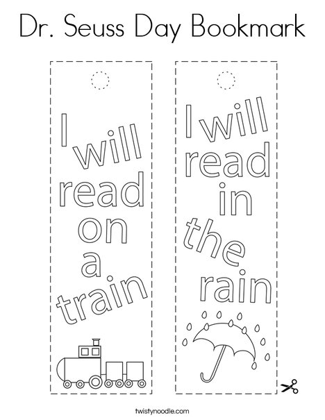 Dr Seuss Day Bookmark Coloring Page - Twisty Noodle