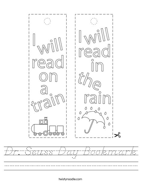 Dr Seuss Day Bookmark Worksheet