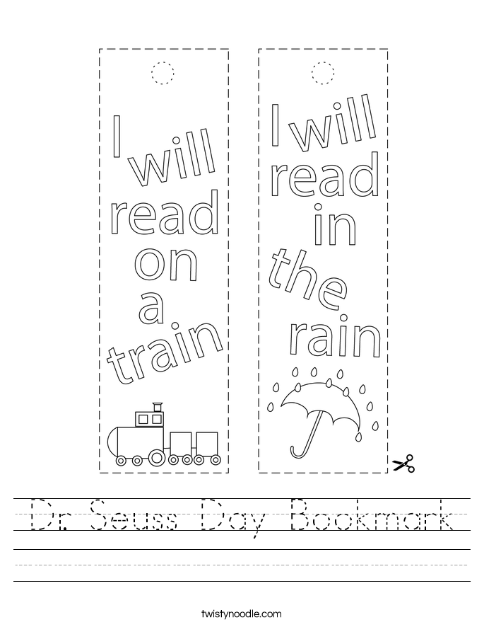 Dr. Seuss Day Bookmark Worksheet