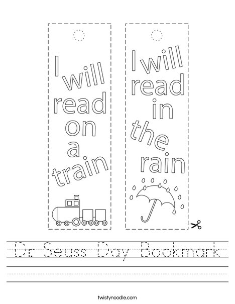 Dr Seuss Day Bookmark Worksheet