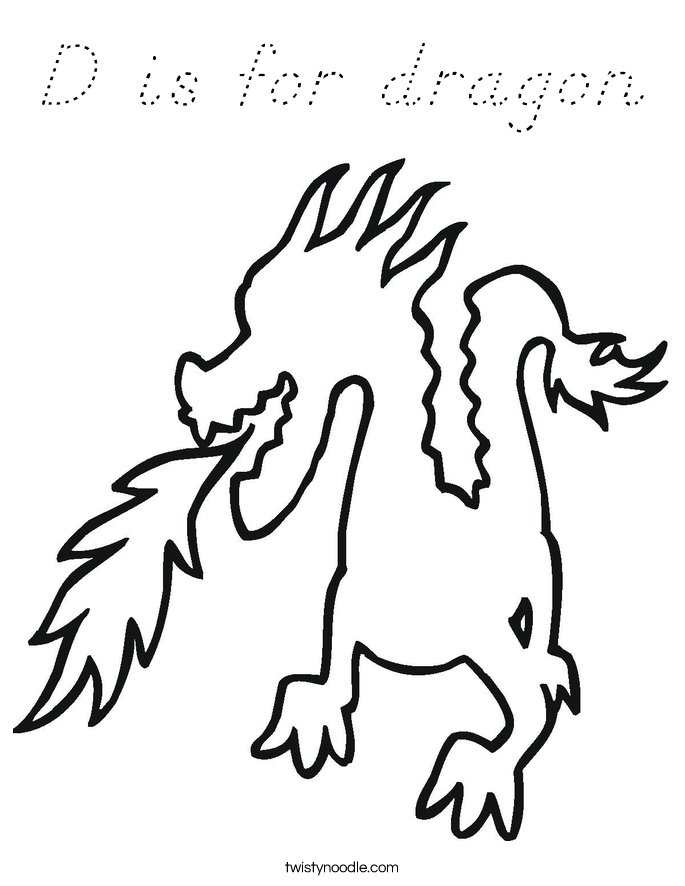 D is for dragon Coloring Page