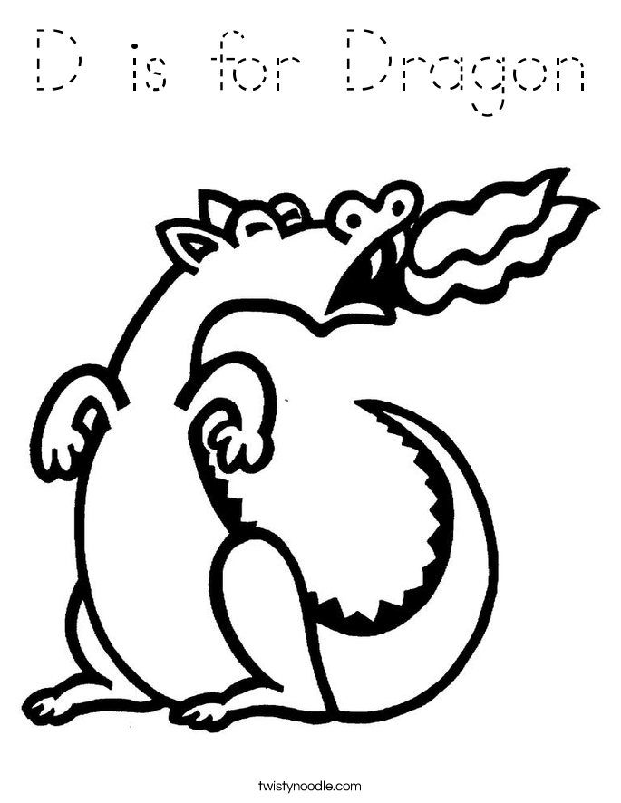 D is for Dragon Coloring Page