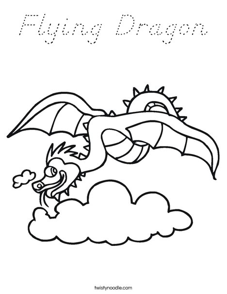 Flying Dragon Coloring Page - D'Nealian - Twisty Noodle