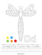 Dragonfly Color by Code Handwriting Sheet