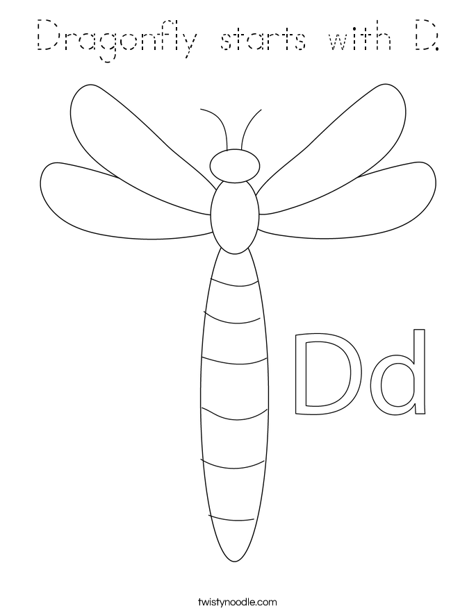 Dragonfly starts with D. Coloring Page