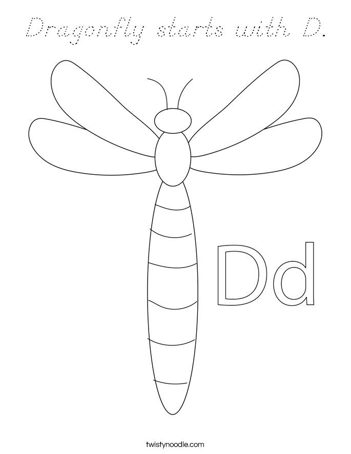 Dragonfly starts with D. Coloring Page