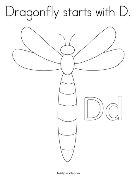 Dragonfly starts with D. Coloring Page