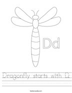 Dragonfly starts with D Handwriting Sheet