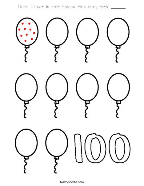 Draw 10 dots in each balloon. Coloring Page