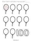 Draw 10 dots in each balloon How many dots _______ Coloring Page