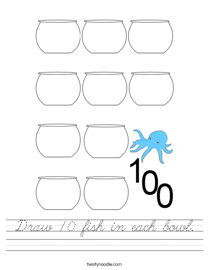 Draw 10 fish in each bowl. Worksheet