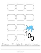 Draw 10 fish in each bowl Handwriting Sheet
