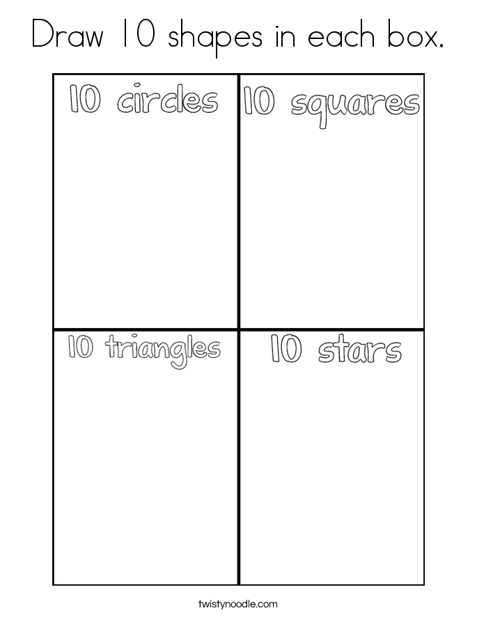 Draw 10 shapes in each box. Coloring Page