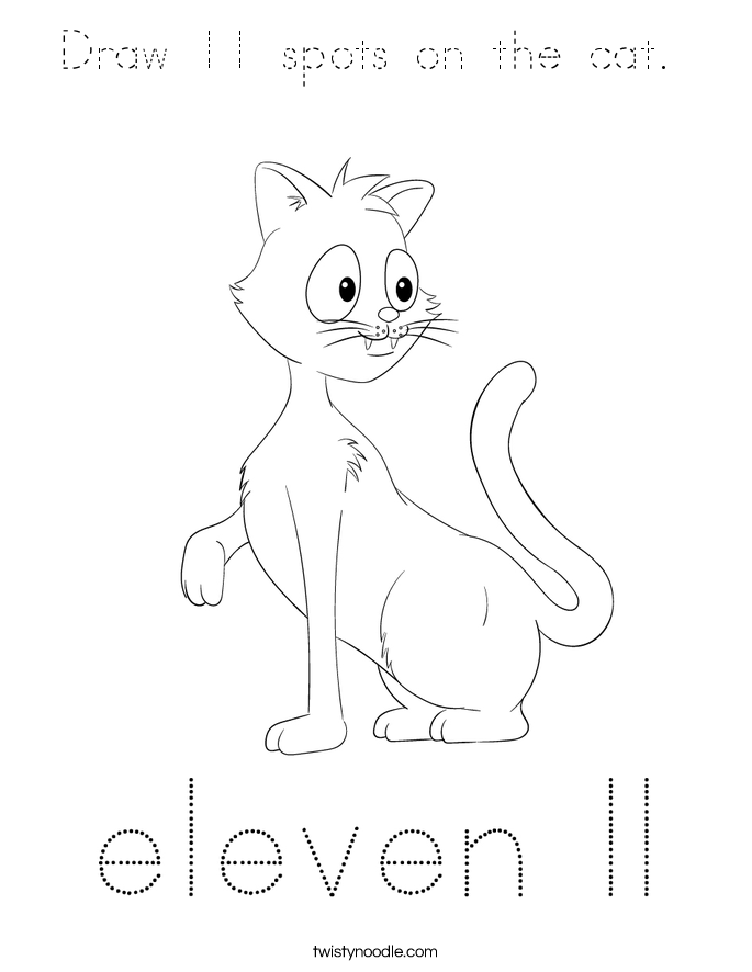Draw 11 spots on the cat.  Coloring Page