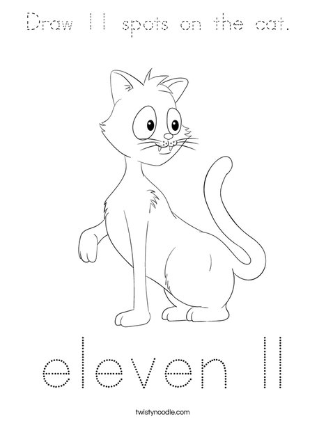Draw 11 spots on the cat. Coloring Page