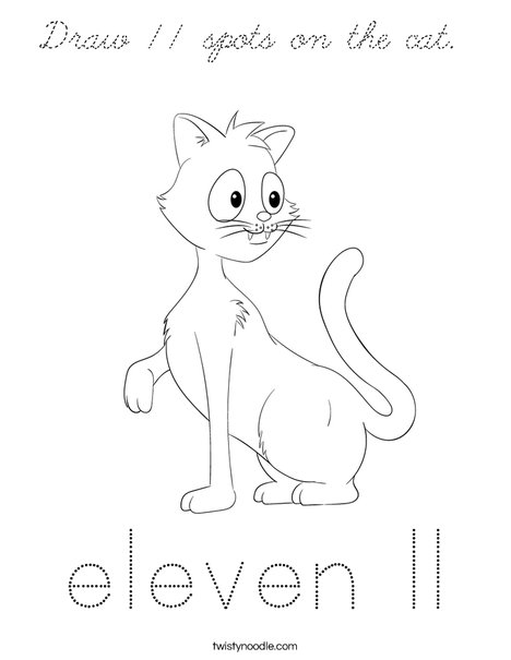 Draw 11 spots on the cat. Coloring Page