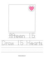 Draw 15 Hearts Handwriting Sheet