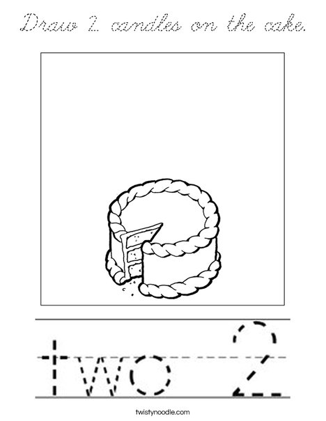 Draw 2 candles on the cake. Coloring Page
