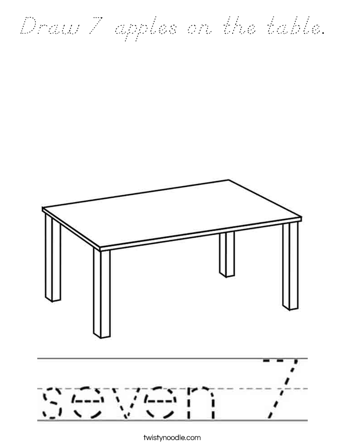 Draw 7 apples on the table. Coloring Page