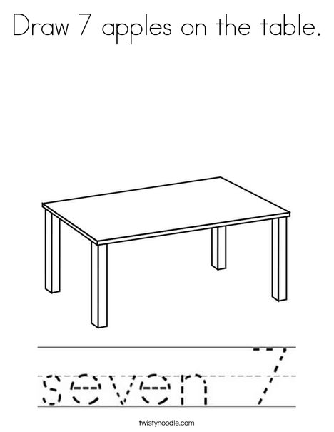 Draw 7 apples on the table. Coloring Page