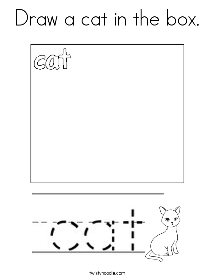 Draw a cat in the box. Coloring Page