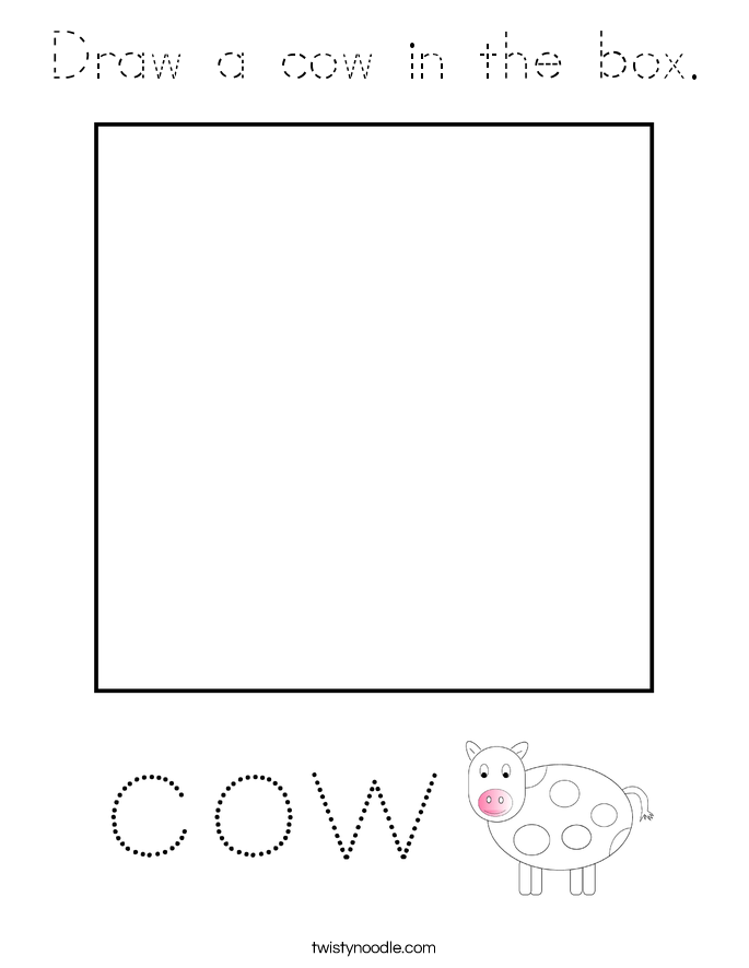 Draw a cow in the box. Coloring Page