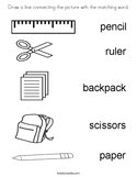 Draw a line connecting the picture with the matching word Coloring Page