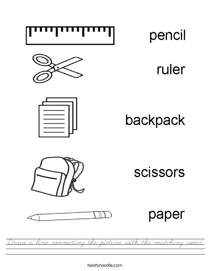 Draw a line connecting the picture with the matching word. Worksheet