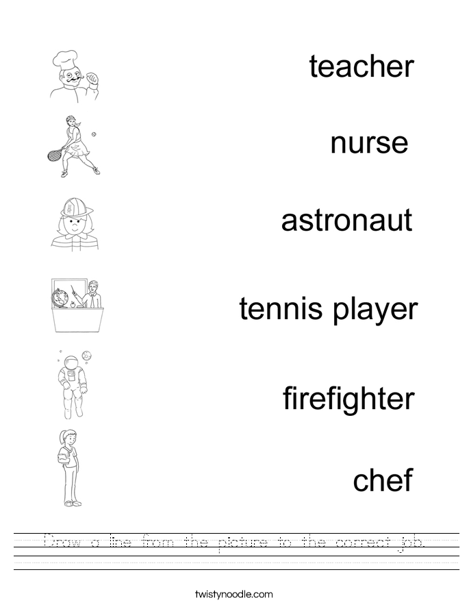 draw a line from the picture to the correct job worksheet