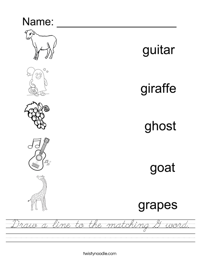 Draw a line to the matching G word. Worksheet