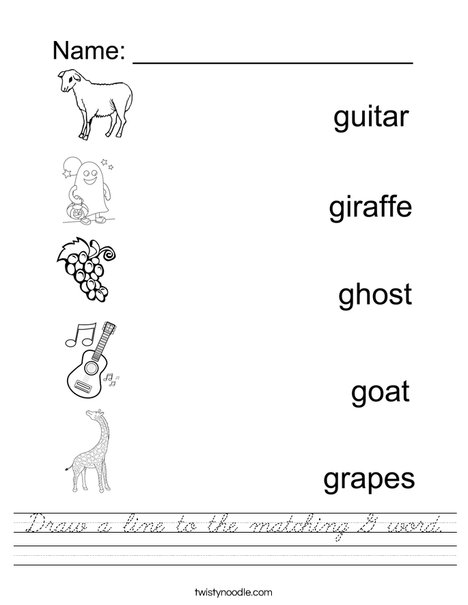 Draw a line the matching G word Worksheet