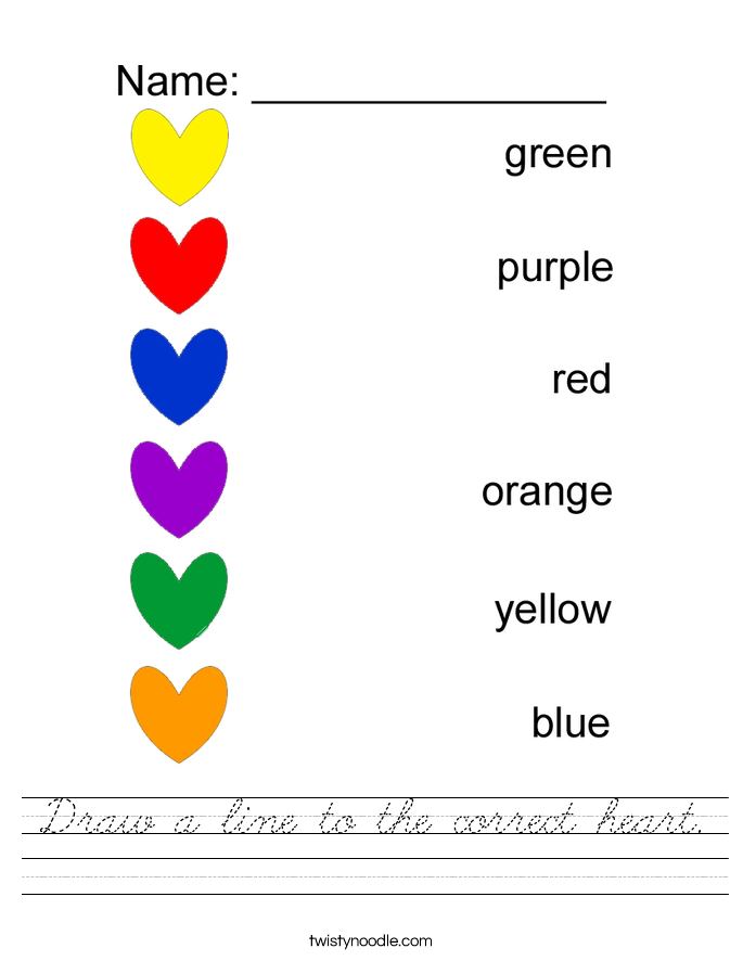 Draw a line to the correct heart. Worksheet