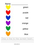 Draw a line to the correct heart. Worksheet