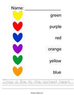 Draw a line to the correct heart Handwriting Sheet