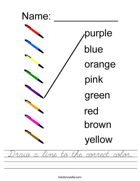 Draw a line to the correct color- pen Worksheet