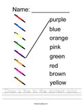 Draw a line to the correct color. Worksheet