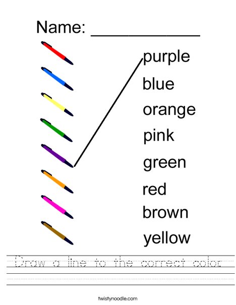 Draw a line to the correct color- pen Worksheet