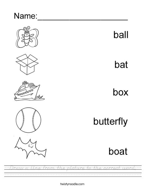 Draw a line to the matching B Word. Worksheet