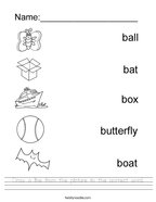 Draw a line from the picture to the correct word Handwriting Sheet