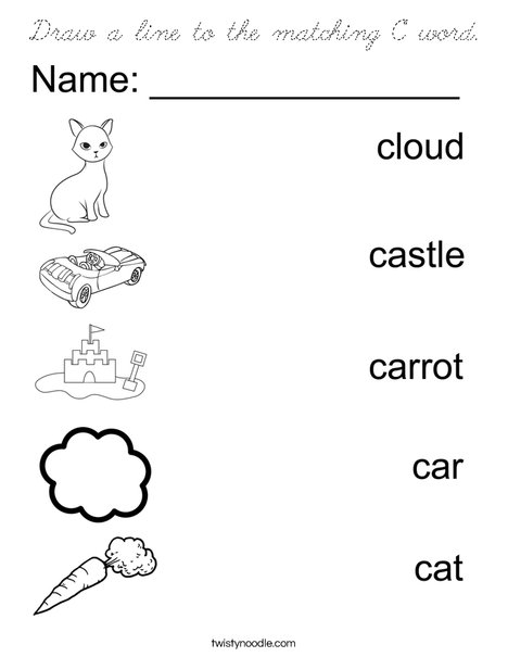 Draw a line to the matching C word Coloring Page