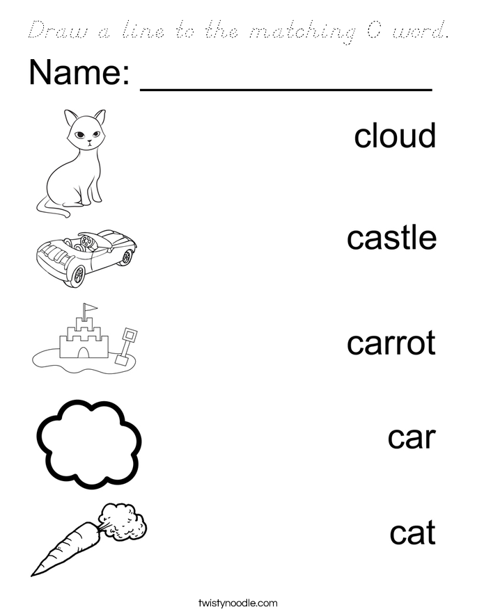 Draw a line to the matching C word. Coloring Page