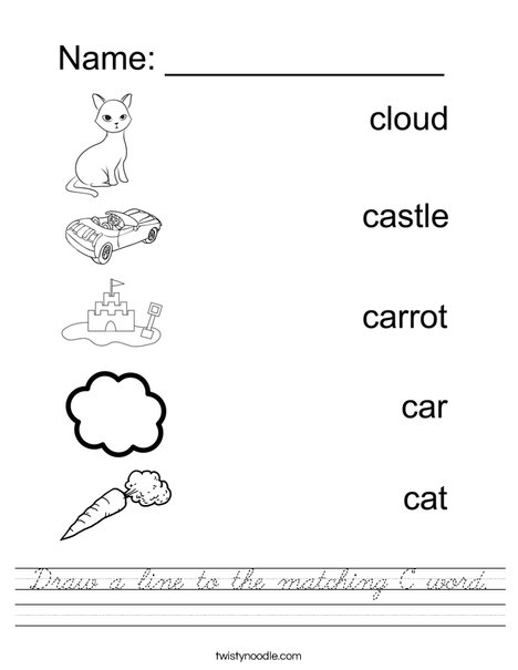 Draw a line to the matching C word Worksheet