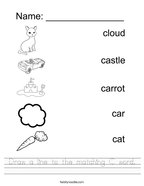 Draw a line to the matching C word Handwriting Sheet