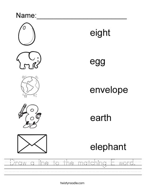 Draw a line to the matching E word Worksheet