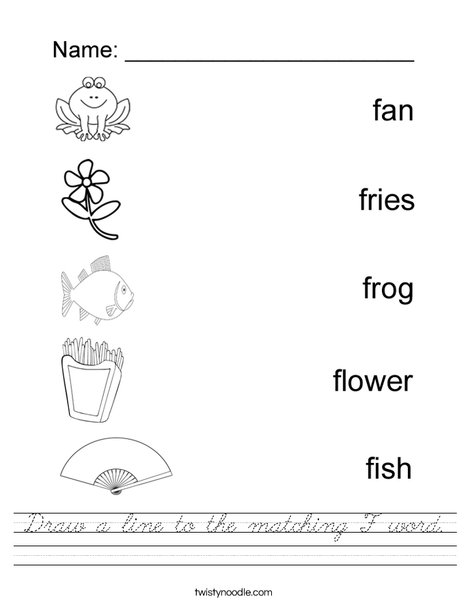 Draw a line to the matching F word Worksheet