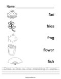 Draw a line to the matching F word. Worksheet