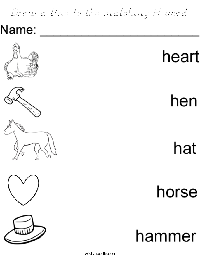 Draw a line to the matching H word. Coloring Page