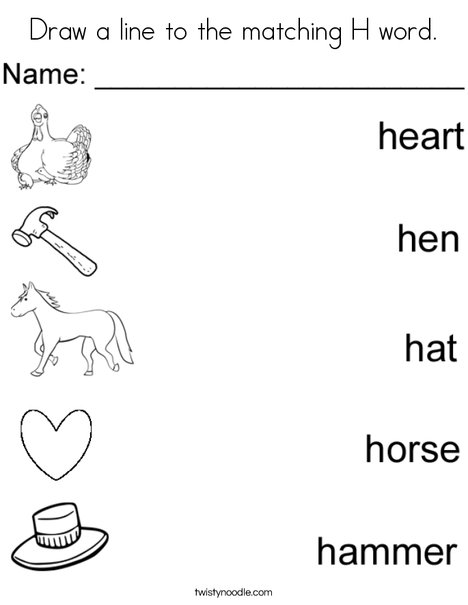 Draw A Line To The Matching H Word Coloring Page